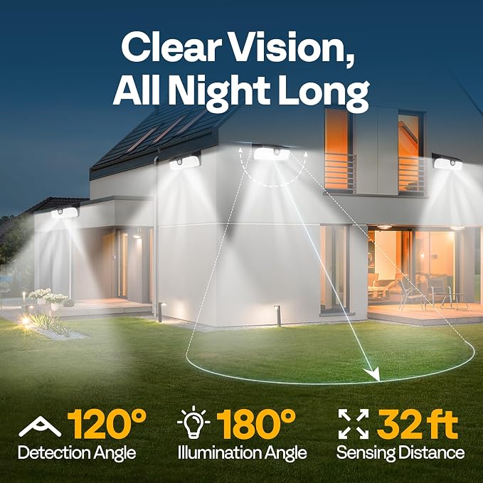 VIVOHOME Linkable Solar Lights Outdoor, Motion Sensor Wall Lights, 4 Packs | 2500LM Security Light with Diffuser for Extra Wide Lighting, IP65 Waterproof, Solar Powered for Garden, Patio, Porch, Yard