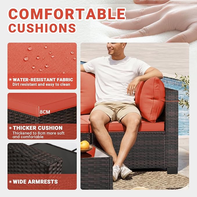 LAFWLL 7 Pieces Outdoor Patio Furniture Sets,Rattan Conversation Sectional Set,Manual Weaving Wicker Patio Sofa with Tea Table