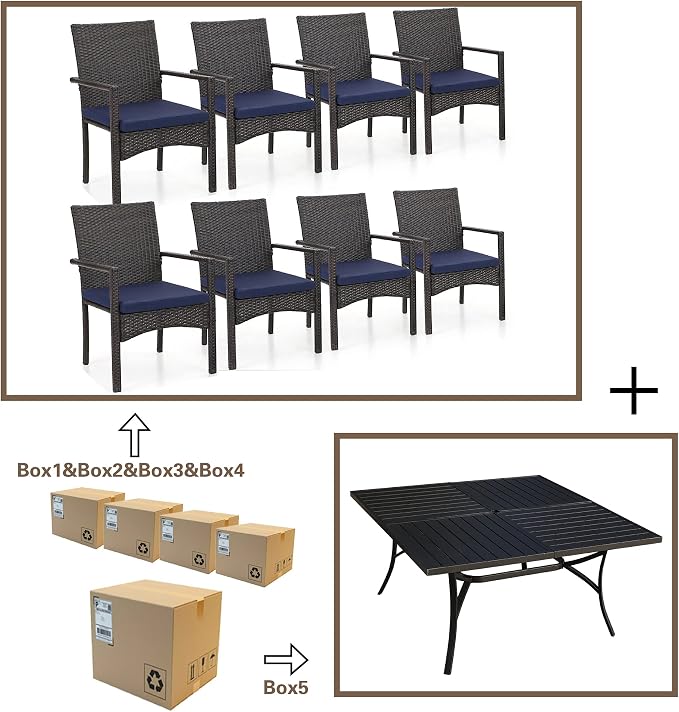 Sophia & William 9pc Square Patio Dining Set for 8, Rattan Chairs | Patio Table Set for 8, Metal Table with Umbrella Hole, Wicker Chairs, Rust-Resistant Frame