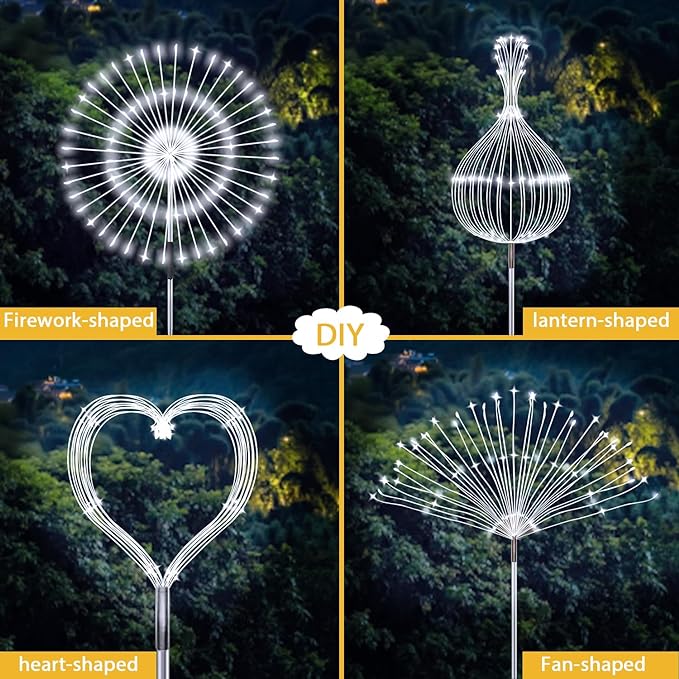 Solar Firework Lights, 2 Pack 120 LEDs 2 Lighting Modes Solar Garden Lights Outdoor Waterproof for Yard Patio Walkway Pathway Party Wedding Christmas Decorative- Cool White