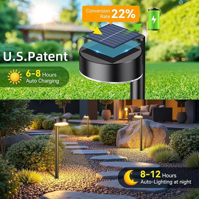 Ahaorigin 12 Pack Solar Pathway Lights Outdoor, 12 Brighter LED Solar Lights Outdoor Waterproof, Up to 12 Hrs Modern Solar Powered Path Light for Yard Garden Walkway Driveway, Warm White