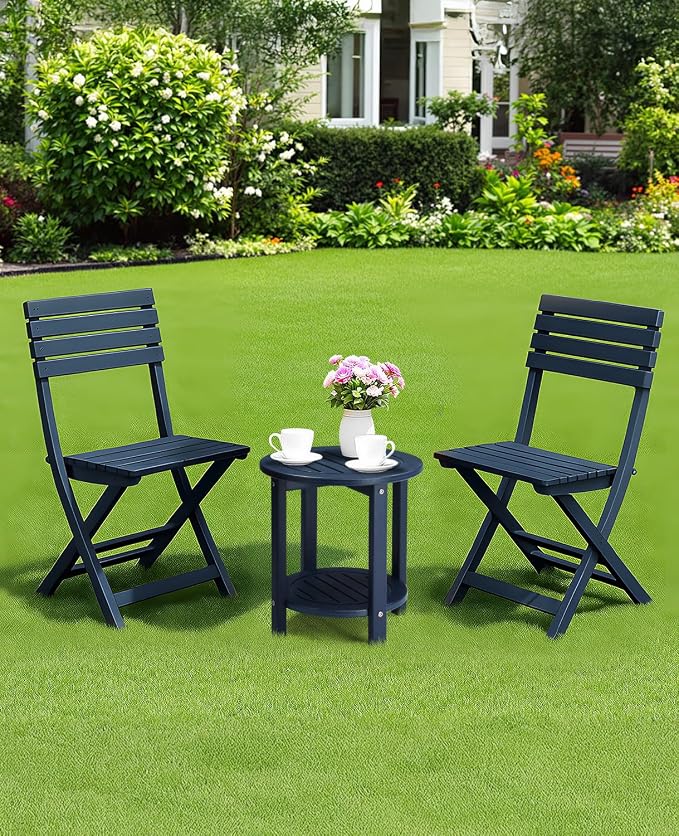 Outvita Adirondack Side Table, 16 Inch Round Outdoor End Table, HDPE Weather Resistant Coffee Table for Patio Balcony Deck Garden, Blue