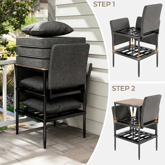 5 in 1 Modular Patio Furniture Set, 3 Piece Aluminum Convertible Outdoor Sectional to Loveseat, Tanning Chair, All-Weather Seating for Balcony, Apartment, Gray
