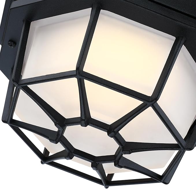 8.5 inch Black LED Ceiling Lights Set Of 2, Octagonal Black LED Outdoor Light 2700K 3000K 3500K 4000K 5000K Mid-Century Modern Ceiling Lights for Front Door,Aluminum Alloy,Glass,14W,120V,750lm-1000Lm