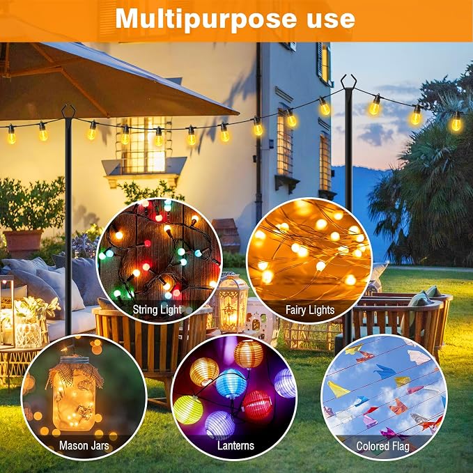 LETIANPAI 4 Pack String Light Poles,10 Ft Light Poles for Outside String Lights,Outdoor Lights Pole with Fork,Metal Poles Stand for Patio Deck Backyard