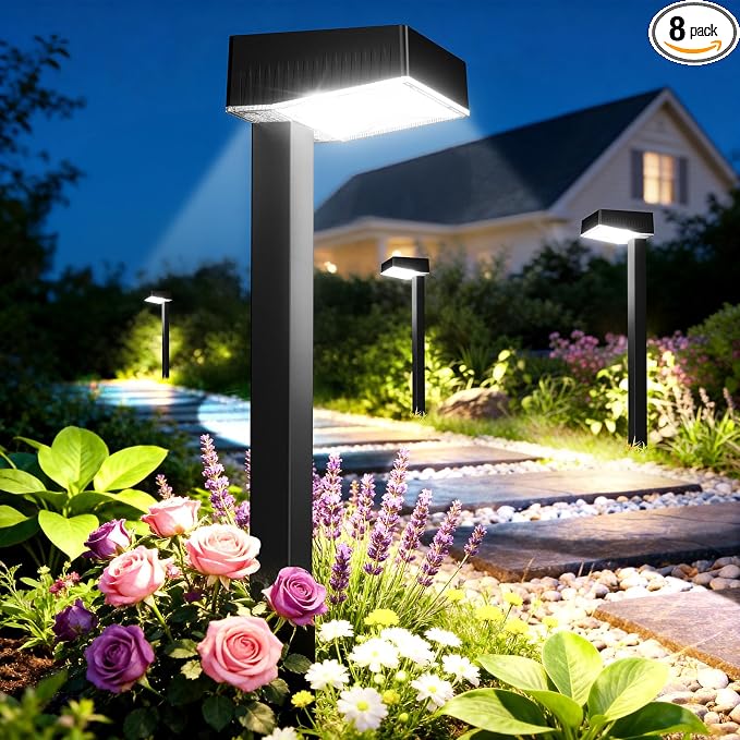 ELECLINK Solar Pathway Lights Outdoor, 8 Pack Garden Lights Solar Powered Path Lights with Larger LED Lens, 2 Light Modes Waterproof Outdoor Solar Light for Yard Driveway Walkway Landscape, Cool White