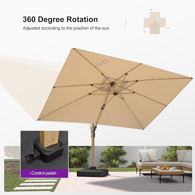 PURPLE LEAF 5 Pieces Patio Conversation Furniture Sets with with 9' X 12' Umbrella Loveseat Chairs Tables Modern Wicker Armrest Outdoor Aluminum Sectional Sofa Sets for Balcony Yard Garden Poolside