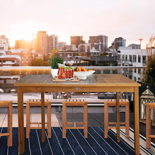 Teak Wood Bistro Rectangular Outdoor Patio Counter Height Dining Table - 71" x 35", Made from Solid A-Grade Teak Wood