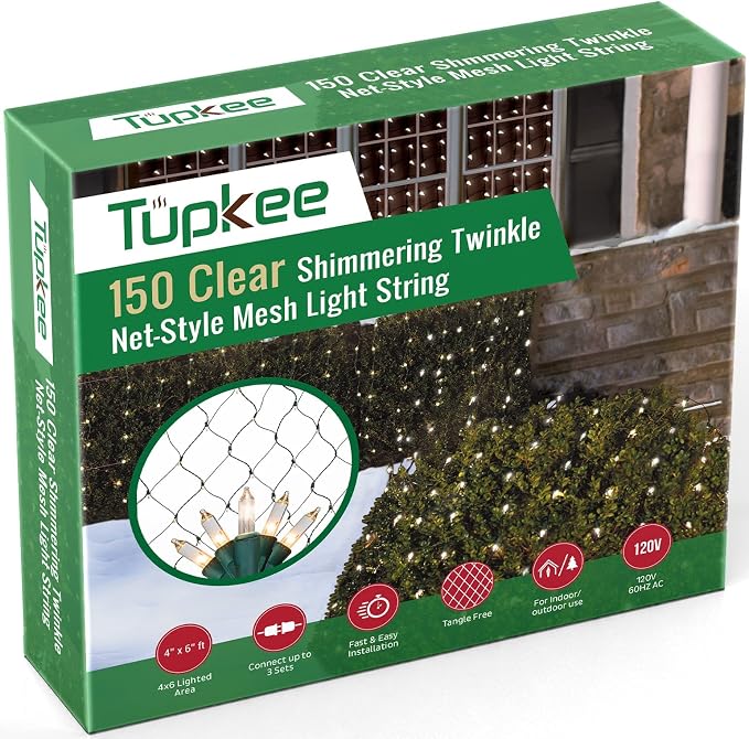 Christmas Light Net – 150 Clear Warm Mesh Lights - Random Shimmering Twinkle Lights - 21 of 150 Bulbs Twinkle - 4 ft x 6 ft – Outdoor/Indoor – Net Lights for Bushes, Hedges or Trees