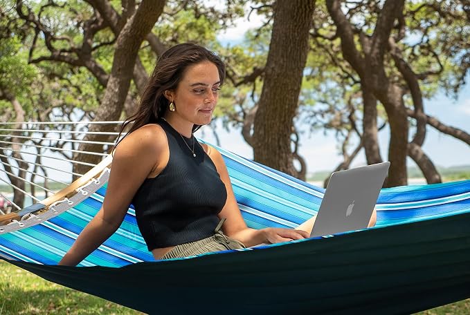 SUPERJARE Hammock with Stand, 2 Person Heavy Duty Hammock with Padded Cotton, Detachable Pillow & Strong Curved-Bar & Portable Carrying Bag, Perfect for Outdoor & Indoor, Aqua Blue