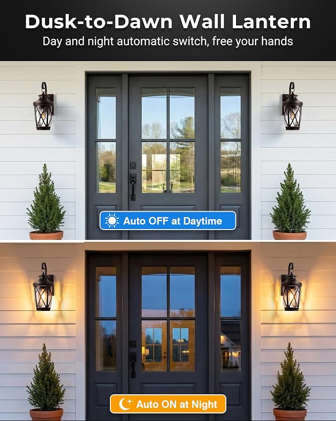 VIANIS Porch Lights Outdoor, Outdoor Wall Light with Dusk to Dawn Sensor, Bronze Gold Trim Exterior Lighting Fixtures with 100% Aluminium, Exterior Wall Sconce with E26 Base, Coach Lights for Garage