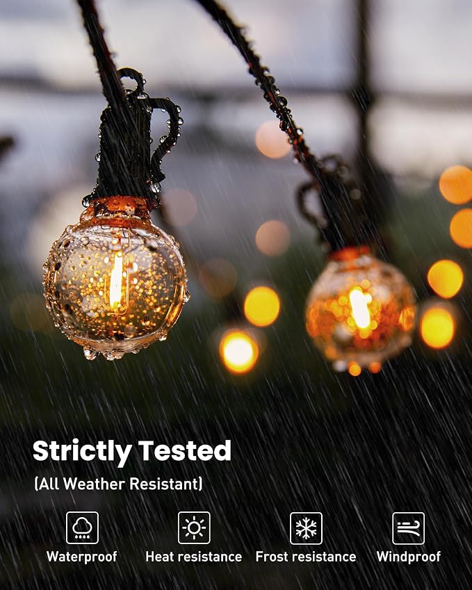 Brightown Outdoor String Lights, 209FT G40 LED IP65 Waterproof Patio Lights | 100 Shatterproof Edison Bulbs, Plug-In, Dimmable, Connectable, Outside Light for Backyard Porch Party Christmas Decorative