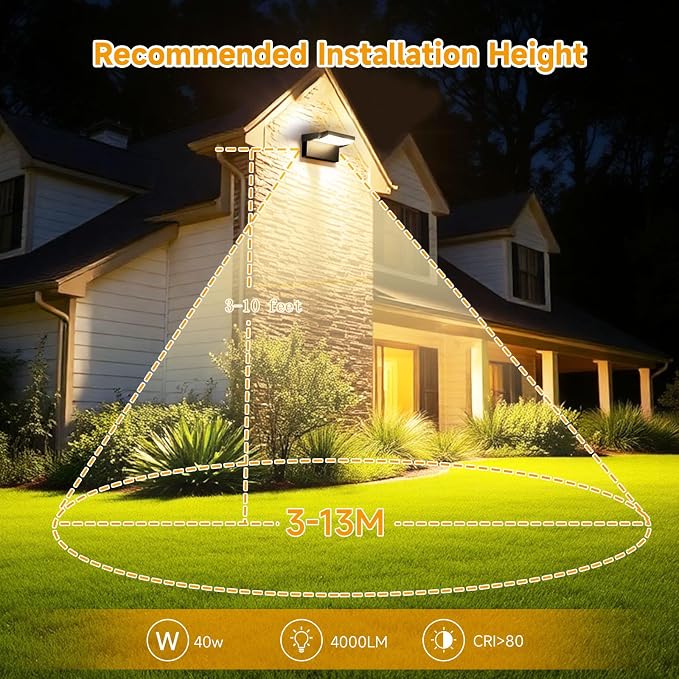 3 Pack Outdoor LED Wall Lights 40W Black Flood Lights 350°Rotation Exterior Lighting Fixture Commercial Security 3000K Waterporof for Barn Yard Garage Building Area Backyard