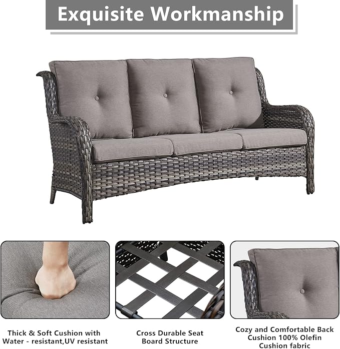 Rilyson Wicker Patio Furniture Set - 6 Piece Rattan Outdoor Sectional Conversation Sets with 2 Swivel Rocking Chairs,2 Ottomans,1 Sofa and 1 Coffee Table for Porch Deck Garden(Mixed Grey/Grey)