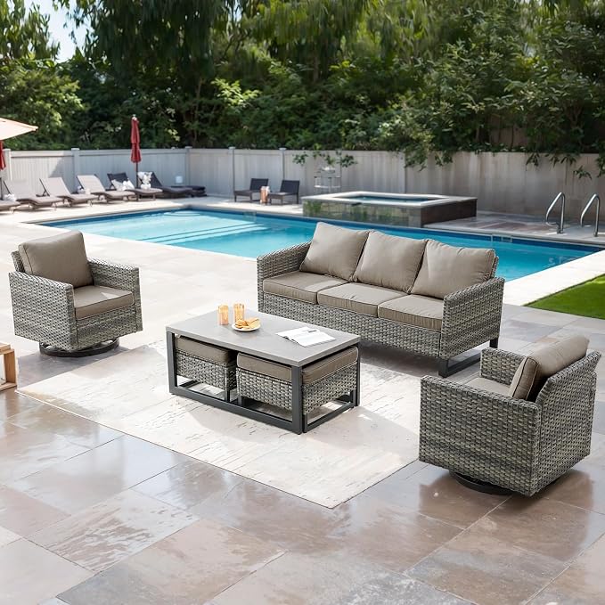 Luxury Wicker Outdoor Couch Patio Sofa - 3 Seater Rattan Outdoor Patio Couch Water Resistant,Comfortable Cushions and Sturdy Metal Frame for Outside Porch Deck Backyard Garden(Mixed Grey/Grey)