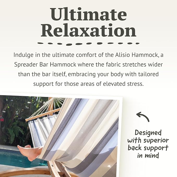 La Siesta® Alisio Hammock with Spreader Bar & Nautico Stand, Outdoor Heavy Duty Hammock, 2 Person Hammock with Stand for Outside -Max 355lbs, Sea Salt