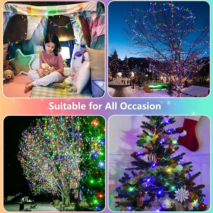2 Pack 200 LED Battery Operated String Lights, Twinkle Lights Multicolor | 66FT 8 Modes Christmas Fairy Lights Indoor Outdoor, Waterproof Battery Lights for Bedroom Party Porch Tree Holiday Decor