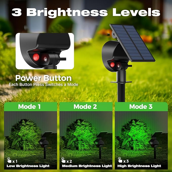 nipify Solar Spot Lights Outdoor Waterproof, Landscape Spotlights | Green, 2 Pack/53 LED/3 Modes, Adjustable Solar Panels, Auto On/Off, Uplights Lighting for Outside Tree Yard Flag Garden