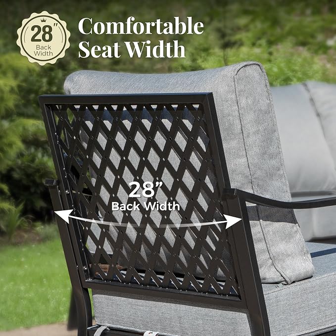 MIXPATIO Patio Furniture Set with Coffee Table, Outdoor Conversation Set with 2 x Rocking Chairs, 1 x 2-Seat Sofa, 1 x 3-Seat Sofa for Lawn Garden Backyard, Grey