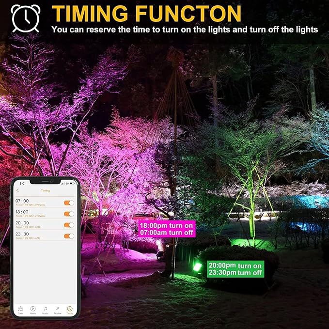 LED Flood Lights RGB Color Changing 300W Equivalent Outdoor, 30W Bluetooth Smart RGB Floodlight APP Control, IP66 Waterproof, Timing, 2700K&16 Million Colors 23 Modes for Garden Stage Lighting 4 Pack