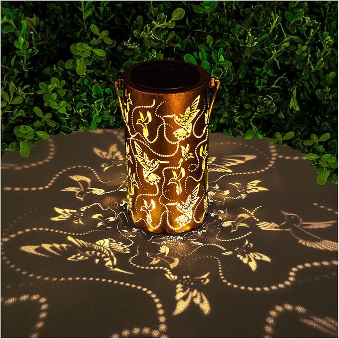 Solar Lanterns Outdoor Hanging Hummingbird Decor Lantern,Waterproof Hollow Out Metal Decorative Garden Light,Graceful Decoration for Patio,Yard,Landscape,Walkway,Festival