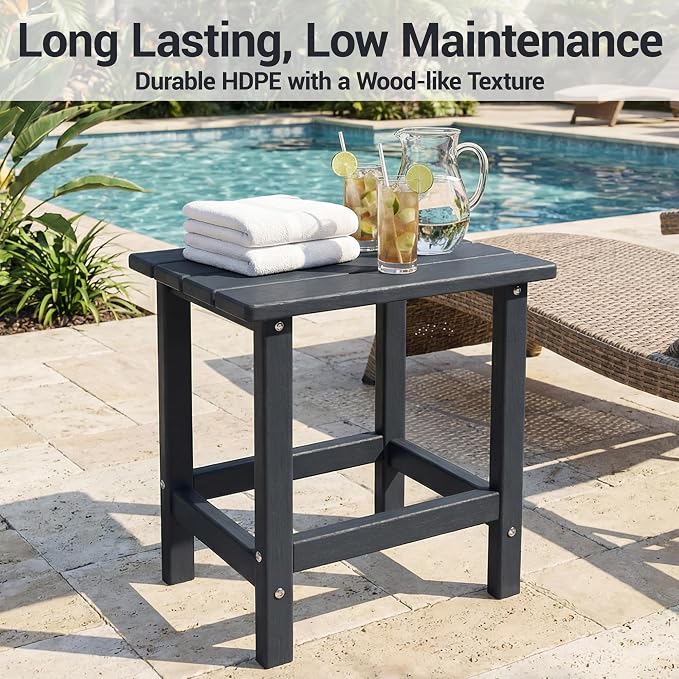 Outdoor Side Table Set of 2, HDPE Small Outdoor Table, Adirondack Side Table, Outside End Table for Patio, Porch, Deck, Pool, Indoor or Outside Use, Black
