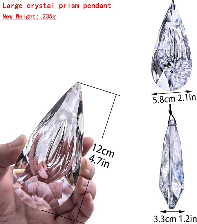 5" Hanging Crystal Prism Suncatcher aceted Clear Crystal Drop Rainbow Maker | Window Garden Decor Ornament, Faceted Clear Glass Prism Pendant, Christmas Tree Hanging Decoration