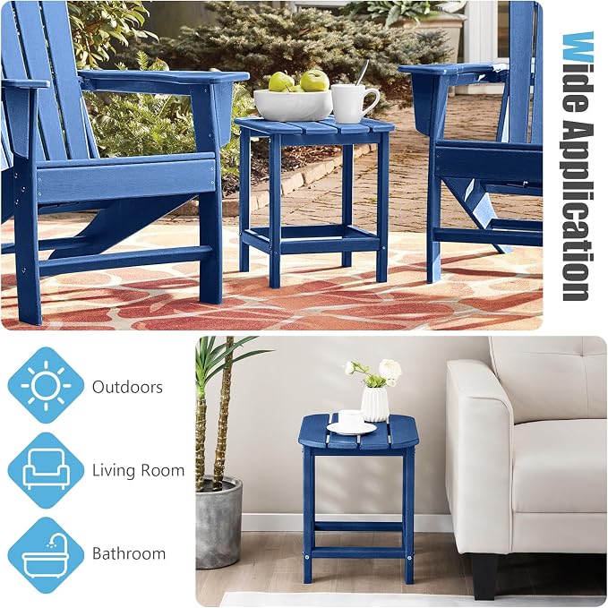 Giantex 18-Inch Outdoor Side Table, Weather Resistant Small HDPE Adirondack Table, Square Tea Table for Outside, Patio, Backyard, Poolside, Garden, Balcony, Navy