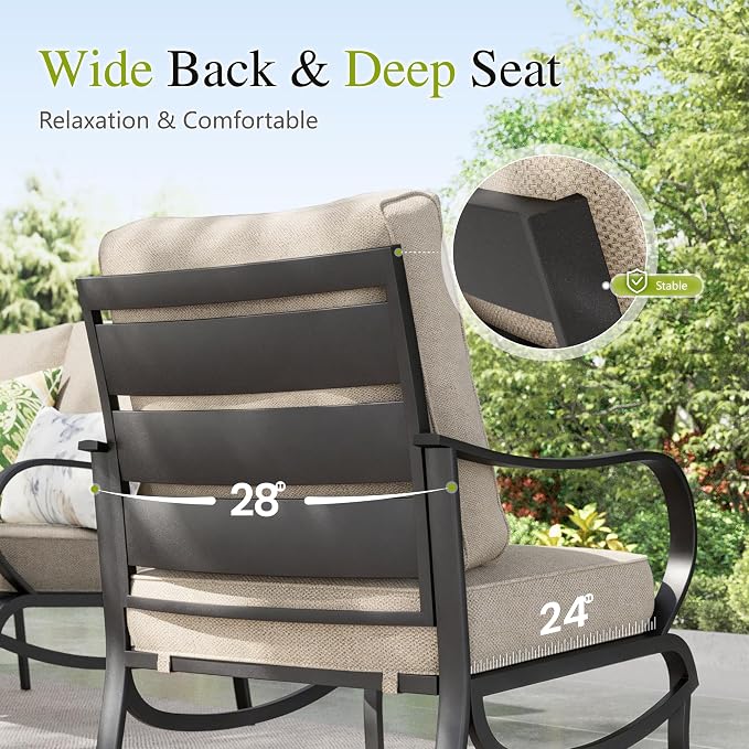 Sophia & William Patio Furniture Sets for 9 with 45" Gas Fire Pit Table Outdoor Conversation Sets 8 Pcs, 2xSofa Chairs, 2xSwivel Cushion Chairs, 1x3-Seat Sofa, 2xOttomans for Porch Poolside Beige