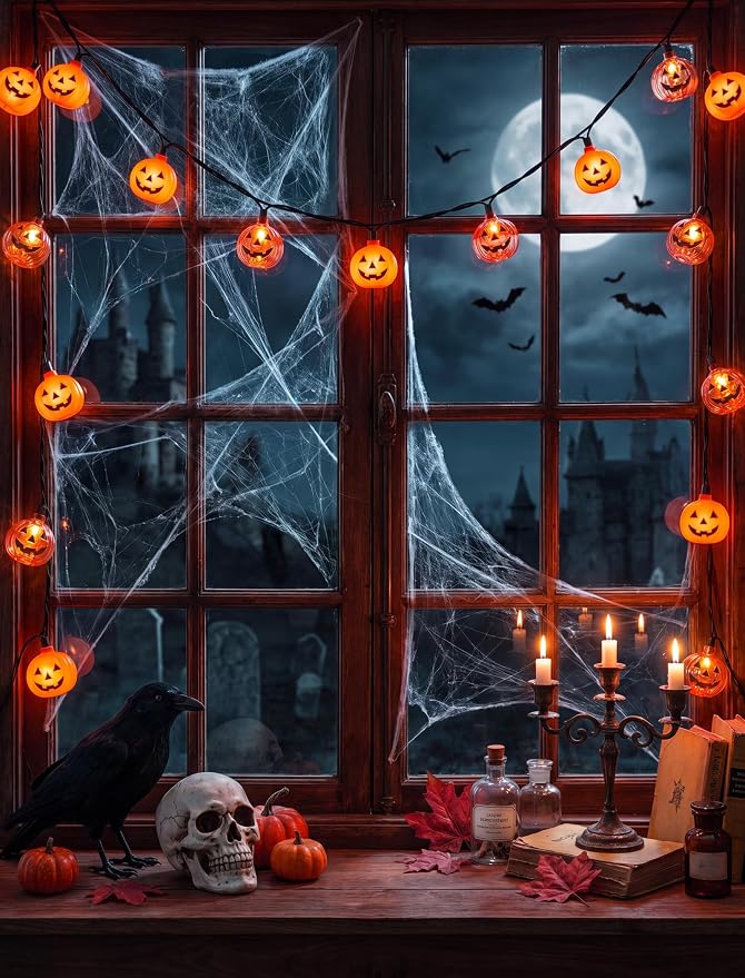 Halloween Decorations Pumpkin String Lights - 20 LED 12 FT 3D Cute Waterproof Light up Orange Jack-O-Lantern Plug-in Lights, Waterproof for Home Yard Party Indoor Outdoor Decor, Connectable