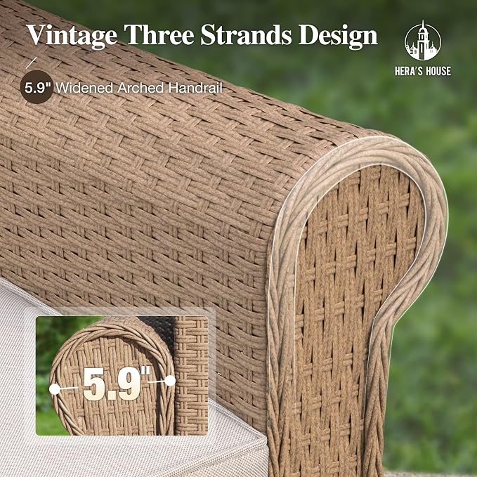 HERA'S HOUSE Patio Furniture Set, All Weather 4 Seats Outdoor Sectional Wicker Sofa with Fire Pit Table, 5.5" Thick Waterproof Cushion Modular Conversation 6 Pieces Sofa Set for Garden Deck Backyard