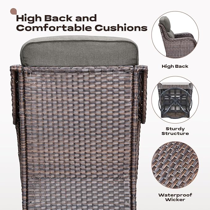 Rilyson Wicker Outdoor Patio Furniture Set - 6 Piece Patio Conversation Sets with Swivel Rocker Chairs, Ottomans, Sofa and Side Table, 6 inch Cushions, Waterproof Wicker, for Porch Deck Brown/Grey