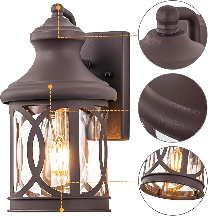 2-Pack Outdoor Wall Lights, Porch Lights, Waterproof Outdoor Wall Sconce, Exterior Light Fixture Bronze Finish with Clear Glass Shade for Garage Patio Front Door Balcony