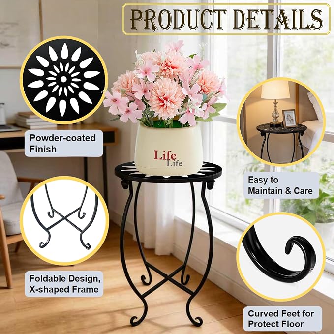 MINI Outdoor Side Tables, 10" Round 15" Tall Patio Side Table Plant Stand, Set of 2 Metal Small Round Side Table for Patio Yard Porch Balcony Garden Bedside Indoor Outdoor Use
