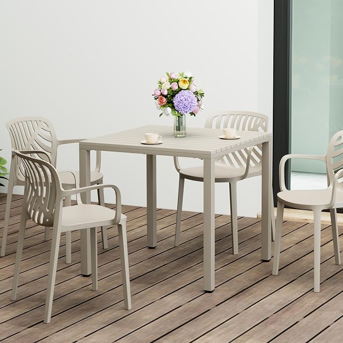 WestinTrends Playa 31.5" Iron Metal Frame Outdoor Square Patio Dining Table, Sand
