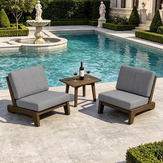 Pia Ricoo 3 Piece Patio Bistro Set with Patio Chairs and Table, Heavy Duty Wood Patio Furniture Set, All-Weather Outdoor Chairs for Balcony, Deck, Poolside, Porch - Gray