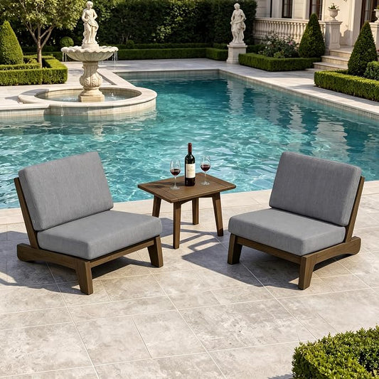 Pia Ricoo 3 Piece Patio Bistro Set with Patio Chairs and Table, Heavy Duty Wood Patio Furniture Set, All-Weather Outdoor Chairs for Balcony, Deck, Poolside, Porch - Gray