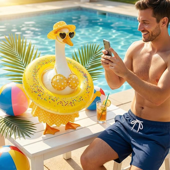 Hikkcos Bikini Porch Goose Outfits Summer Goose Clothes with Swimsuit Floatie Hat Sunglasses for 23" 17" Plastic Duck Statues Costumes, Garden Decor for Outdoor