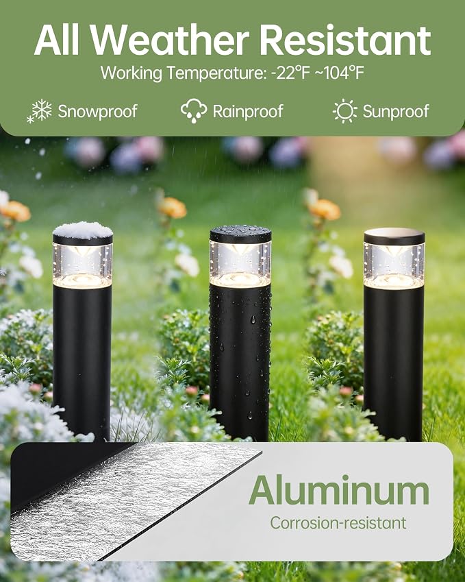 LITFIT 6Pack Low Voltage Bollard Landscape Lights, 12V Aluminum Path Light | 5W 3000K Warm White Electric Outdoor Garden Light with Connectors, 50000H Waterproof Wired LED Lawn Walkway Light, ETL Listed