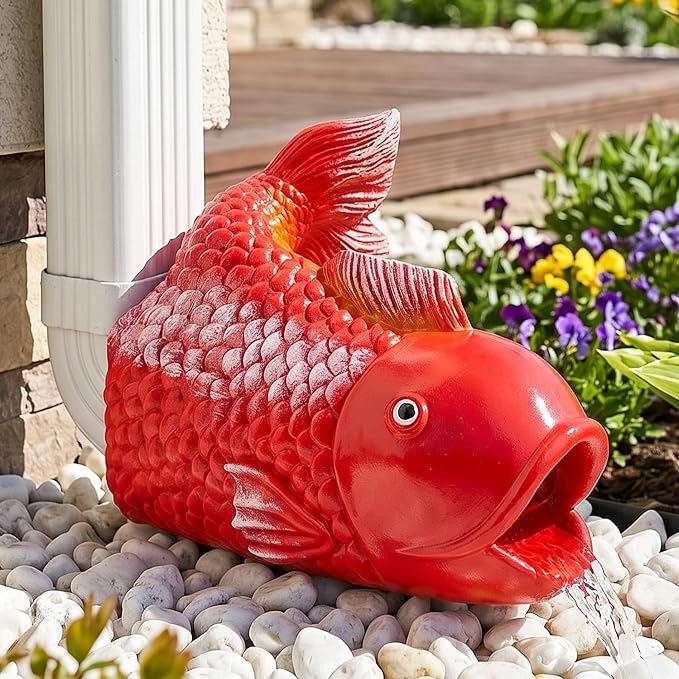 Teaeeno Fish Gutter Downspout Extension Decorations, 3''x4'' Downspout Extender Diverter Splash Block Sculpture Outdoor Decor, Animal Resin Statue Ornaments, for Garden, Lawn, Yard