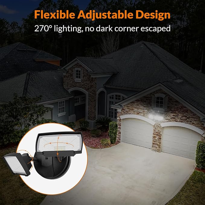 LEPOWER 28W Flood Lights Outdoor - 3000LM Brightness LED Security Lights | Switch Controlled Wall Mount Exterior Flood Light with 2 Heads, 5500K, IP65 Waterproof for Garage, Yard, Porch, Garden, Balck