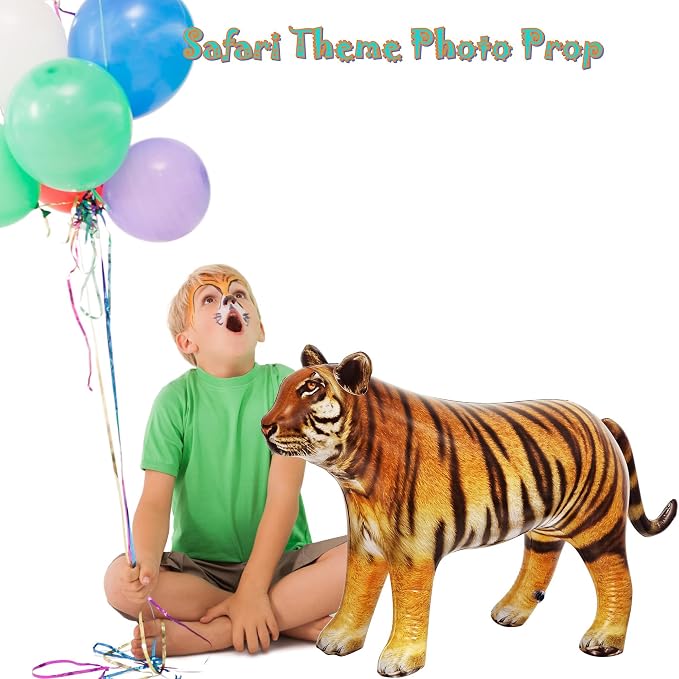 Jet Creations 40" Long Inflatable Tiger Toy, Orange-Yellow with Black Stripes, Realistic Jungle Animal Figure, Home Decor, Photo Prop, Thanksgiving Christmas Winter,Wildlife Safari Theme, 1 pc | Bold stripes, powerful stance and lifelike artwork captur...