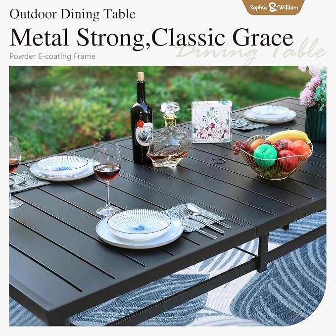 Sophia & William Patio Table and Chairs Set, Outdoor Dining Set for 8, 9 Piece Metal Patio Furniture, 82.7" Black Rectangular Table(Beehive)