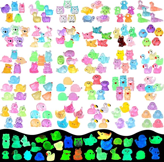 200PCS Luminous Mini Resin Animals 30 Styles, Little Small Animal Figures to Hide Tiny Resin Animals Variety Pack for Fairy Garden Accessories Micro Landscape Dollhouse Decor.