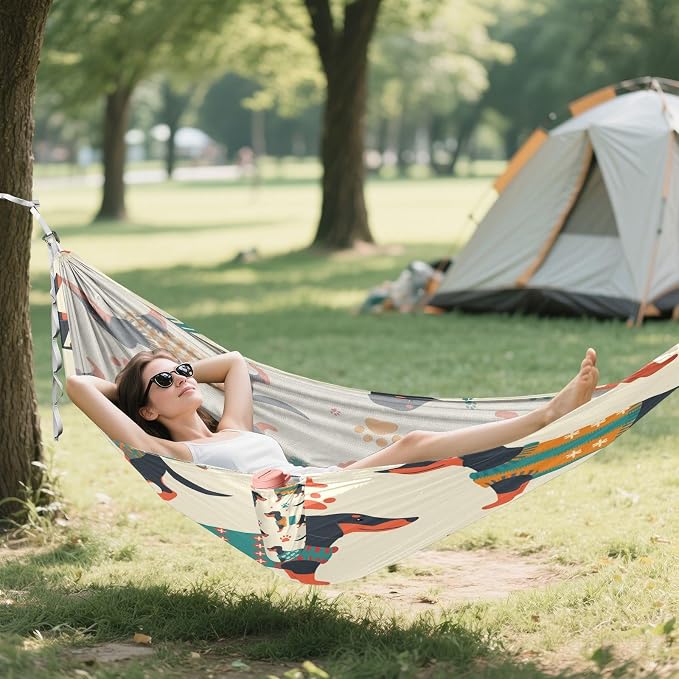Colorful Dachshunds Camping Hammock, Portable Lightweight Single Hammock with Tree Straps and Aluminum Carabiners, 114" x 54" Travel Hammock for Hiking Backpacking Beach