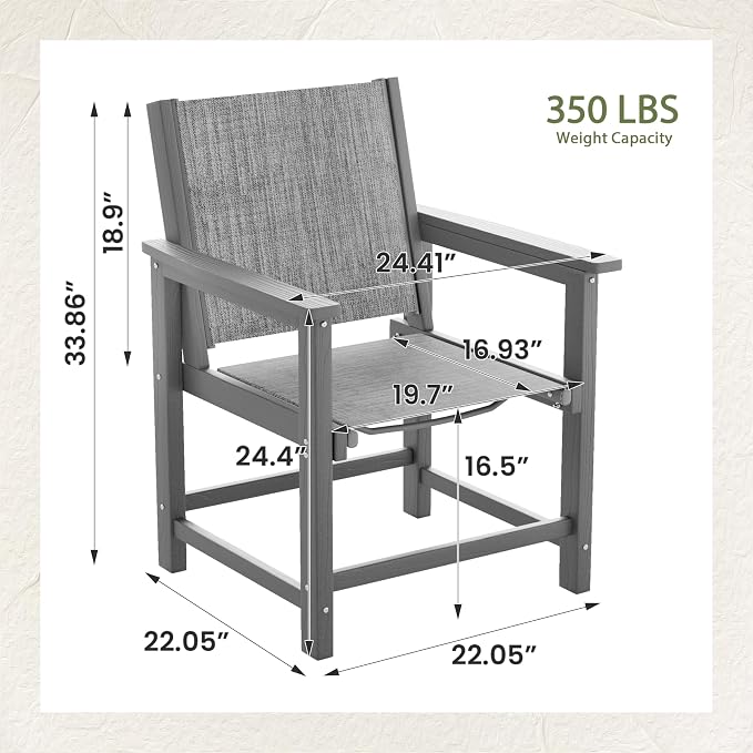 UDPATIO HDPE Patio Dining Chairs Set for 4 with Teslin Fabric - Heavy Duty Outdoor Chairs for Poolside, Deck, Garden, Backyard - All-Weather Resistant Seating,Light-Grey