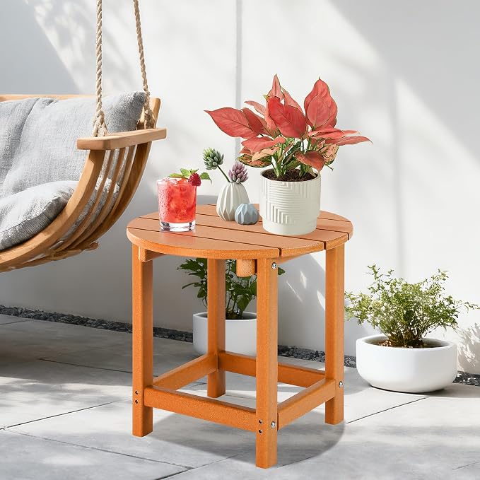 LZRS Adirondack Patio Side Table End Table, Outdoor Coffee Tables for Patio, Backyard,Pool, Indoor Companion, Easy Maintenance & Weather Resistant(Orange)