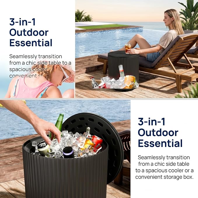 Zapdos Outdoor Cooler Side Table, Portable Ice Chest Side Table, 16.65in Gallon Patio Ice Bucket, 330lbs Capacity