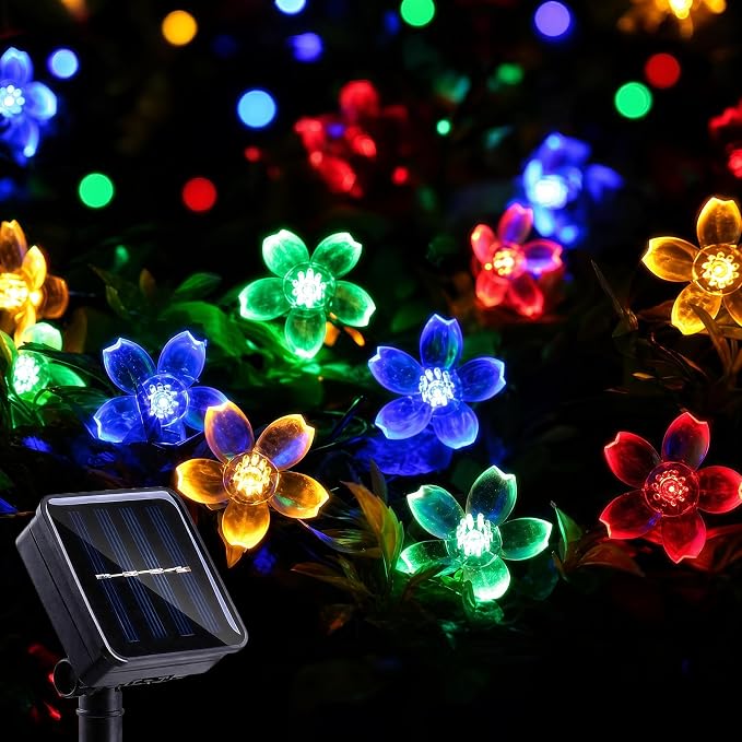 ITICdecor Solar Flower String Lights Outdoor Waterproof 50 LED Solar Powered Fairy Lights for Garden, Fence, Patio, Yard, Christmas Tree & Party Decor (Multi-Color)