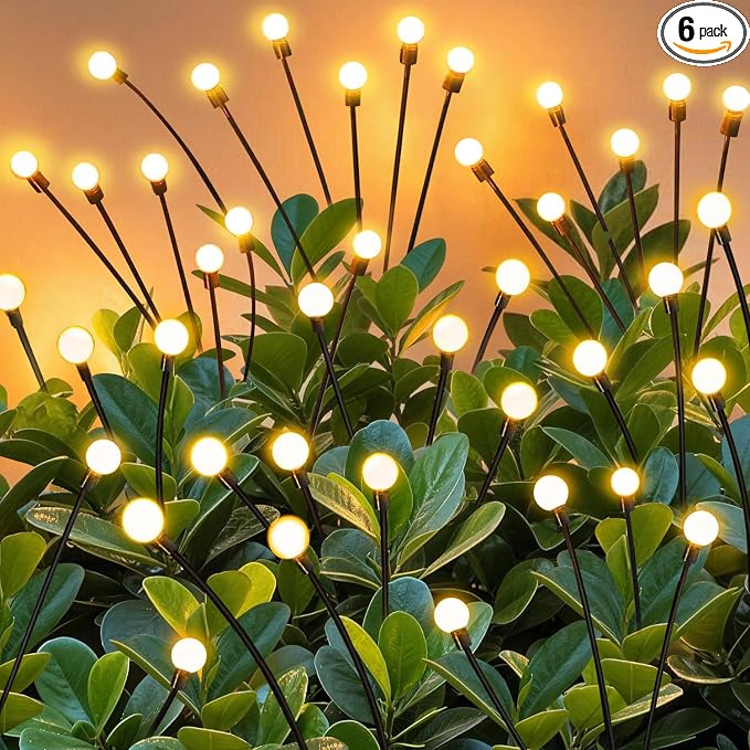 Solar Garden Lights Outdoor Waterproof, Swaying Firefly Light, Garden Decor | 6 Pack Solar Firefly Lights, Auto On/Off Decor for Yard, Patio, Pathway and Lawn, Gifts for Women, Christmas Decor